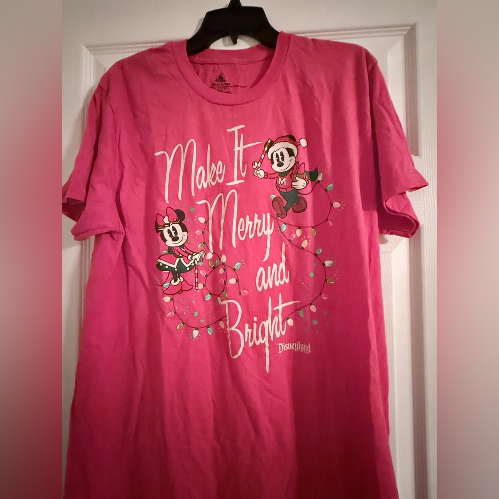Disneyland red Christmas Holiday tshirt with Mickey and Minnie